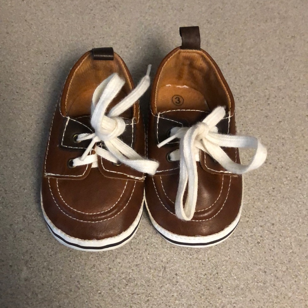 Brown soft soled baby shoes